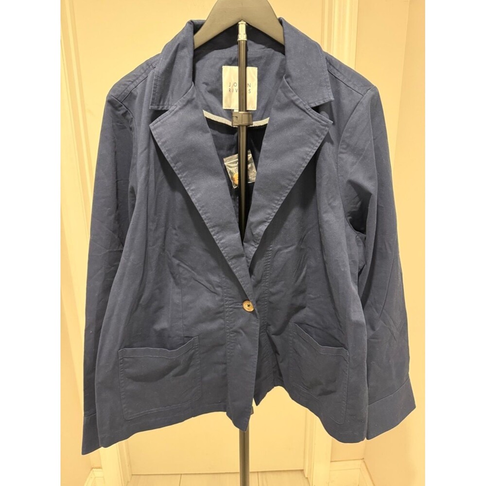 Joan Rivers Navy Single-Button Cotton Blazer